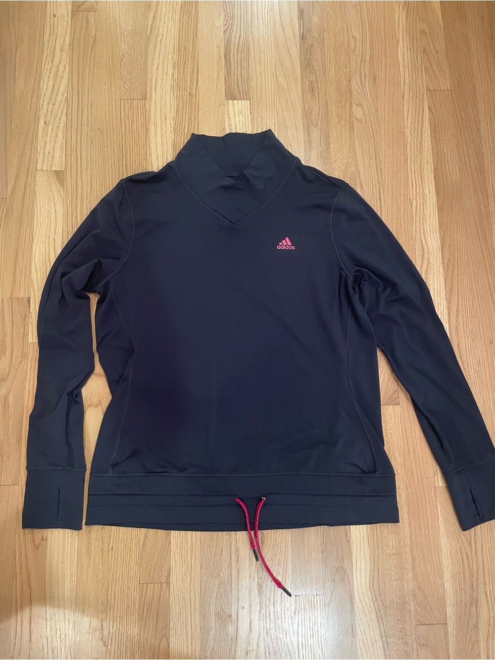 adidas navy performance mock neck Pullover with Pink Logo and Drawcord
